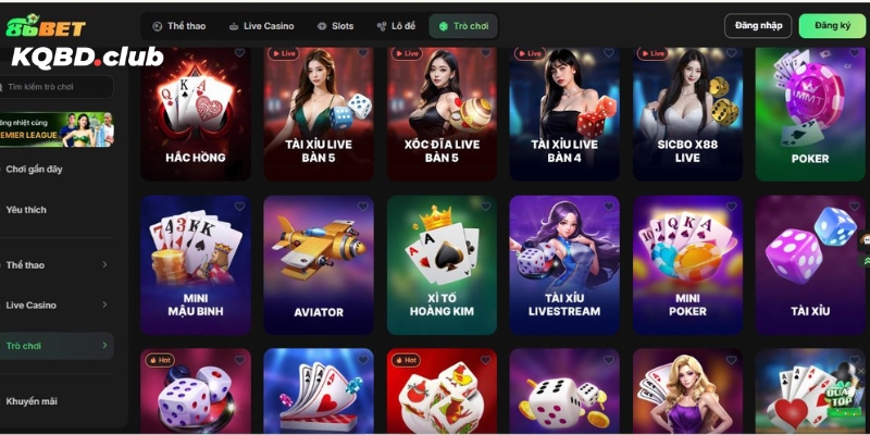 Danh mục game bài trên nền tảng cung cấp hàng loạt trò chơi hấp dẫn